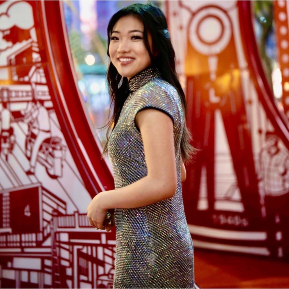 Sau Lee Crystal Dress, Size XS, Embellished Mesh, Rhinestones, Qipao - Picture 2 of 5